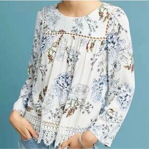 Anthropologie Maeve Southern Bell Floral Lace Blouse (Small)
